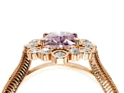 Milgrain Halo Engagement Ring Setting for Fancy Pink Oval Center with Bezel Point Accents and Prong Head in Rose Gold