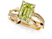 Solitaire Engagement Ring Setting for Fancy Yellow Emerald Cut Center with Pave and Plain Crossover Band and Prong Head in Yellow Gold