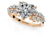 Cluster Engagement Ring Setting for Heart-Shaped Center with 2-Row Shoulder Clusters and Prong Head in Rose Gold