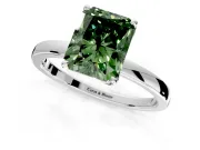 Solitaire Engagement Ring Setting for Fancy Green Radiant Cut Center with Thin Rounded Plain Band and Prong Head in Platinum
