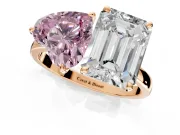 Fancy Pink Heart-Shaped and Emerald Cut Lab-Grown Diamond Toi et Moi Engagement Ring with Prong-Set Stones in Rose Gold