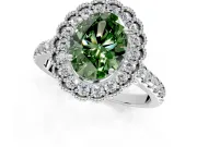Milgrain Floral Halo Engagement Ring Setting for Fancy Green Oval Center with Pave Band and Prong Head in Sterling Silver
