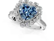 Milgrain Halo Engagement Ring Setting for Fancy Blue Heart-Shaped Center with Bezel Point Accents and Prong Head in Platinum