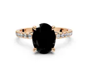 Solitaire Engagement Ring Setting for Fancy Black Oval Center with Fine Pave Narrow Band and Prong Head in Rose Gold