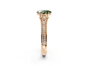 Solitaire Engagement Ring Setting for Fancy Green Oval Center with Pave Rail Split Shank and Prong Head in Rose Gold