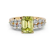 Cluster Engagement Ring Setting for Fancy Yellow Emerald Cut Center with 2-Row Shoulder Clusters and Prong Head in Yellow Gold