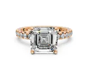 Solitaire Engagement Ring Setting for Asscher Cut Center with Shared-Prong Accents and Prong Head in Rose Gold