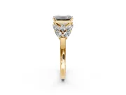 Leaf Cluster Engagement Ring Setting for Emerald Cut Center with Marquise Accents and Prong Head in Yellow Gold