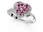 Halo Engagement Ring Setting for Fancy Pink Heart-Shaped Center with Knife Ridge Cathedral Band and Prong Head in Sterling Silver