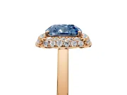 Halo Engagement Ring Setting for Fancy Blue Cushion Cut Center with Plain Tapered Band and Prong Head in Rose Gold