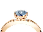 Solitaire Engagement Ring Setting for Fancy Blue Pear-Shaped Center with Milgrain-Edged Pave Band and Prong Head in Rose Gold
