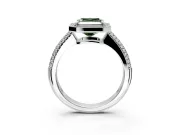 Milgrain Halo Engagement Ring Setting for Fancy Green Asscher Cut Center with Three-Sided Pave Band and Prong Head in Sterling Silver