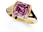 Tension Engagement Ring Setting for Fancy Pink Asscher Cut Center with Wide Tapered Band and Tension Head in Yellow Gold