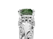Solitaire Engagement Ring Setting for Fancy Green Cushion Cut Center with Filigree Accent Basket and Prong Head in White Gold