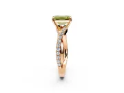 Crossover Engagement Ring Setting for Fancy Yellow Emerald Cut Center with Pave and Plain Strands and Prong Head in Rose Gold