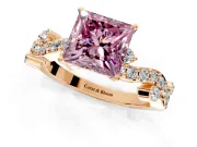 Solitaire Engagement Ring Setting for Fancy Pink Princess Cut Center with Bar-Station Pave Twist and Prong Head in Rose Gold