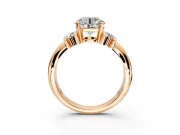 Solitaire Engagement Ring Setting for Round Cut Center with Grooved Bar Accent Band and Prong Head in Rose Gold