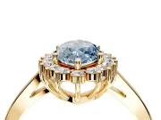 Starburst Halo Engagement Ring Setting for Fancy Blue Marquise Center with Flat Cathedral Band and Prong Head in Yellow Gold