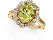 Milgrain Halo Engagement Ring Setting for Fancy Yellow Oval Center with Bezel Point Accents and Prong Head in Yellow Gold