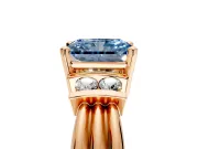 Solitaire Engagement Ring Setting for Fancy Blue Radiant Cut Center with Grooved Bar Accent Band and Prong Head in Rose Gold