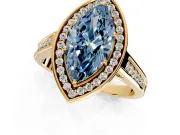 Halo Engagement Ring Setting for Fancy Blue Marquise Center with Outer Bezel Rim, Pave Band and Prong Head in Yellow Gold