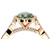 Halo Engagement Ring Setting for Fancy Green Pear-Shaped Center with Twist Band and Prong Head in Rose Gold