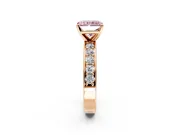 Solitaire Engagement Ring Setting for Fancy Pink Radiant Cut Center with Channel-Set Accents and Prong Head in Rose Gold