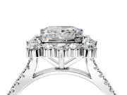 Halo Engagement Ring Setting for Princess Cut Center with Single-Row Pave, Open Basket and Prong Head in Sterling Silver
