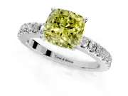 Solitaire Engagement Ring Setting for Fancy Yellow Cushion Cut Center with Single Row Accent Band and Prong Head in Platinum