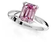Solitaire Engagement Ring Setting for Fancy Pink Emerald Cut Center with Reverse Tapered Band and Prong Head in Sterling Silver
