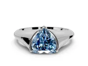 Tension Engagement Ring Setting for Fancy Blue Heart-Shaped Center with Wide Tapered Band and Tension Head in Sterling Silver