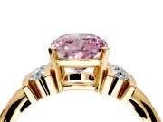 Solitaire Engagement Ring Setting for Fancy Pink Cushion Cut Center with Grooved Bar Accent Band and Prong Head in Yellow Gold