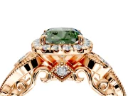 Milgrain Halo Engagement Ring Setting for Fancy Green Cushion Cut Center with Shoulder Bezels and Prong Head in Rose Gold