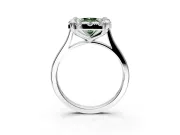 Single Halo Engagement Ring Setting for Fancy Green Radiant Cut Center with Corner Claws, Plain Band and Prong Head in Platinum
