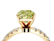 Open Basket Engagement Ring Setting for Fancy Yellow Cushion Cut Center with Pave Band and Prong Head in Yellow Gold