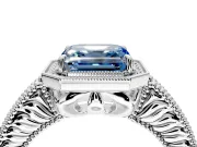 Milgrain Halo Engagement Ring Setting for Fancy Blue Asscher Cut Center with Pave Band and Prong Head in Platinum