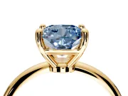 Minimalist Solitaire Engagement Ring Setting for Fancy Blue Cushion Cut Center with Thin Band and Prong Head in Yellow Gold