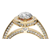 Halo Engagement Ring Setting for Marquise Center with Framed Halo, Pave Band and Prong Head in Yellow Gold