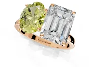Fancy Yellow Oval and Emerald Cut Lab-Grown Diamond Toi et Moi Engagement Ring with Prong-Set Stones in Rose Gold