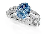 Solitaire Engagement Ring Setting for Fancy Blue Oval Center with Woven 3-Strand Pave Band and Prong Head in Platinum
