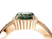Halo Engagement Ring Setting for Fancy Green Asscher Cut Center with Wide Band, Inlaid Accent Row and Prong Head in Rose Gold