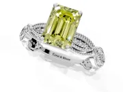 Solitaire Engagement Ring Setting for Fancy Yellow Emerald Cut Center with Marquise Panel Band and Prong Head in Sterling Silver
