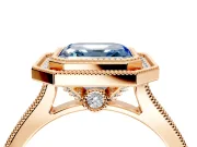 Halo Engagement Ring Setting for Fancy Blue Asscher Cut Center with Milgrain Pave Band and Bezel Head in Rose Gold
