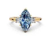 3 Stone Engagement Ring Setting for Fancy Blue Marquise Center with Wide Plain Band and Prong Head in Yellow Gold