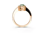 Accent Halo Engagement Ring Setting for Fancy Green Pear-Shaped Center with Full-Length Pave Band and Prong Head in Rose Gold