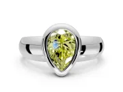 Solitaire Engagement Ring Setting for Fancy Yellow Pear-Shaped Center with Wide Band and Bezel Head in Platinum