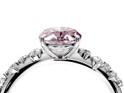Cluster Engagement Ring Setting for Fancy Pink Oval Center with Round Cut Accent Band and Prong Head in White Gold