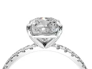 Solitaire Engagement Ring Setting for Cushion Cut Center with Fine Pave Narrow Band and Prong Head in Platinum