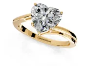 Solitaire Engagement Ring Setting for Heart-Shaped Center with Plain Bypass Twist Band and Prong Head in Yellow Gold