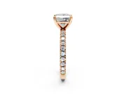Solitaire Engagement Ring Setting for Princess Cut Center with Fine Pave Band and Claw Prong Head in Rose Gold